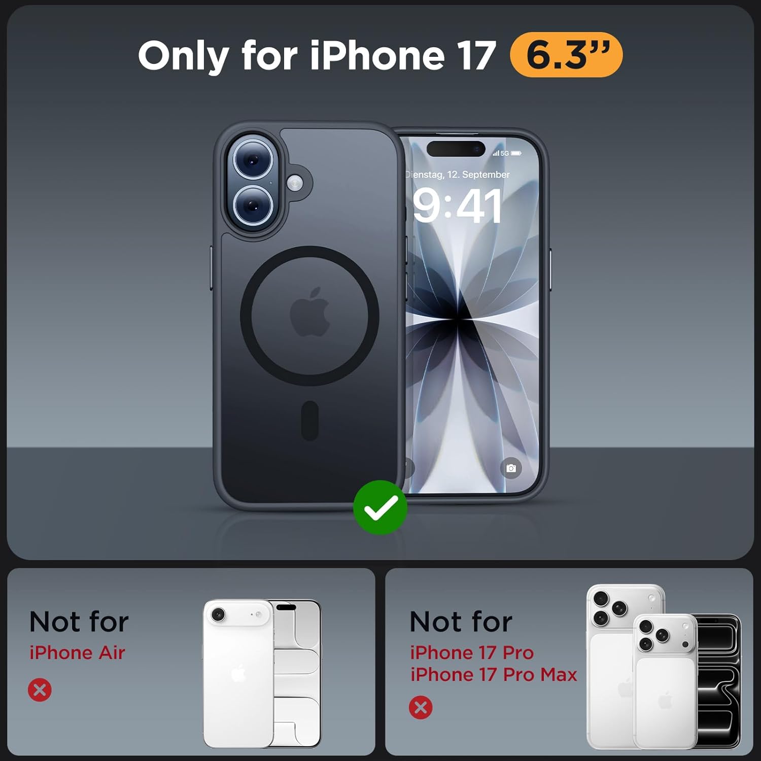 Miracase Magnetic for iPhone 17 Case (Compatible with MagSafe) with Screen Protector Military-Grade Protection, Anti-Fingerprint Translucent Matte Phone Cover for iPhone 17 6.3 inch, Black